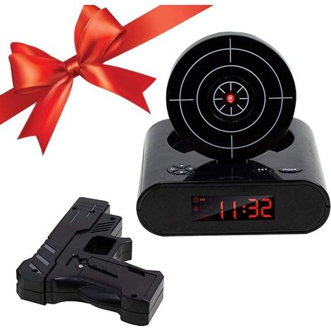 Réveil Original Pistolet, Cadran Numérique 12H pour Gros Dormeurs, Cadeau Insolite Garçon Fille, Noir (1/4)