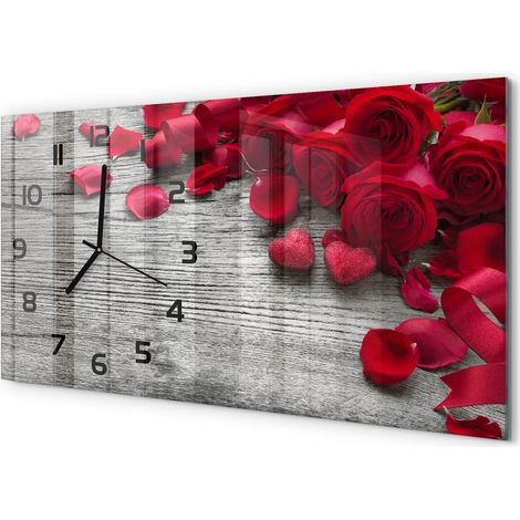 Horloge Murale XXL 60x30 cm Design Moderne en Verre Trempé Salon Salle à Manger Roses rouges (1/5)
