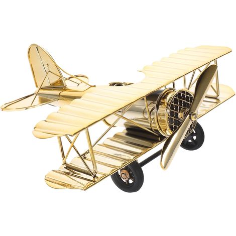 Maquette d'avion Vintage en Métal Or, Modèle d'avion Rétro en Fer, Décoration Élégante Maison et Fête, Ornement Créatif et Délicat (1/5)