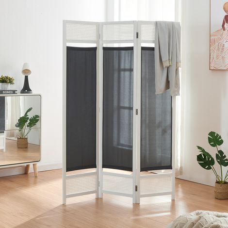 Raumteiler Dorotea 3-teilig 120x170 cm Weiß/Dunkelgrau [en.casa]
