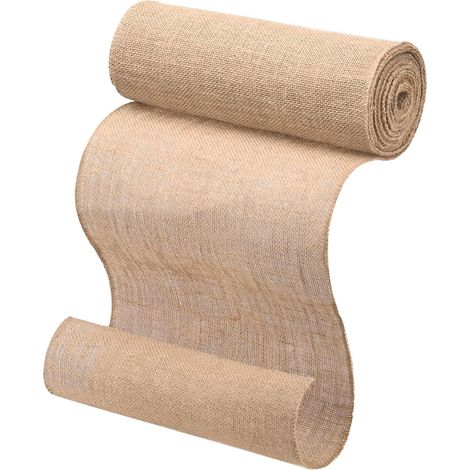 Mantel de yute en rollo de 30 cm x 10 m, camino de mesa, bordes de algodón y lino rugosos cosidos con precisión y recortables, ideal para bodas, fiestas y manualidades. (1/5)