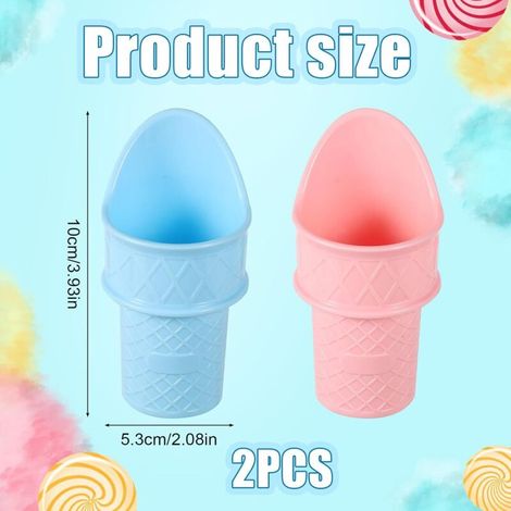 2 Cuillères à Cornet de Crème Glacée, Support Crème Glacée Plastique Mini Tasse Crème Glacée Support de Présentation Réutilisable pour Enfants, Fête D'anniversaire, Cadeau (Rose, Bleu) (1/3)