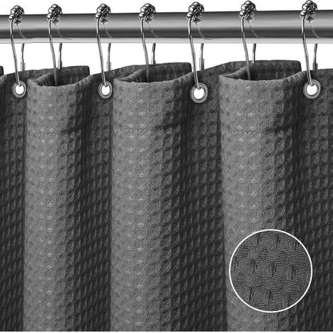 Rideau de douche gaufré, tissu polyester, lavable en machine, avec 12 crochets, imperméable, 151 x 182 cm (gris) (1/5)