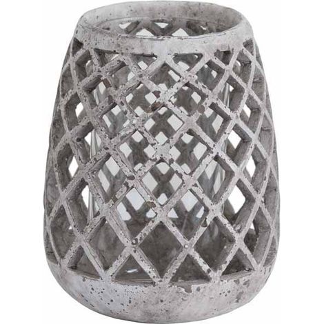 Large Conical Lattice Hurricane Lantern - Ceramic - L17 x W17 x H22 cm - Stone