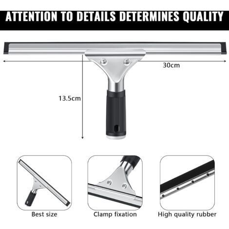 Professioneller Fensterabzieher, Edelstahl-Fensterabzieher mit 30 cm langem Abziehblatt, zum Reinigen und Trocknen von Glas, Fliesen und Fenstern, um alle Wasserspuren zu entfernen (Schwarz) (1/4)
