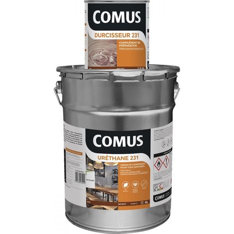Comus – Vernis polyuréthane bi-composant incolore 4.8L – Résistant aux agents chimiques – Aspect satin pour bois et métaux – Application facile