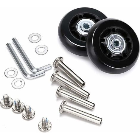Un jeu de deux roues de rechange faciles à installer pour bagages, en caoutchouc et métal, mesurant 60 x 18 mm, compatibles avec les meubles et les fauteuils roulants. (1/4)