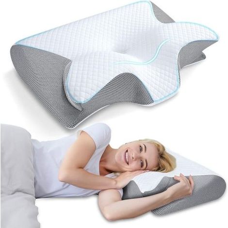 Oreiller orthopédique cervical en mousse à mémoire de forme, gris, pour soulager les douleurs cervicales et dorsales.-AquaForge (1/5)
