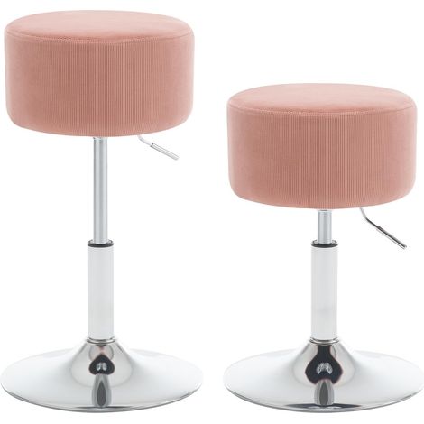 WOLTU Lot de 2 Tabouret de Maquillage, Tabouret de Bar Rond en Velours Côtelé, 35, 5 x 35, 5 x 56 cm, Rose