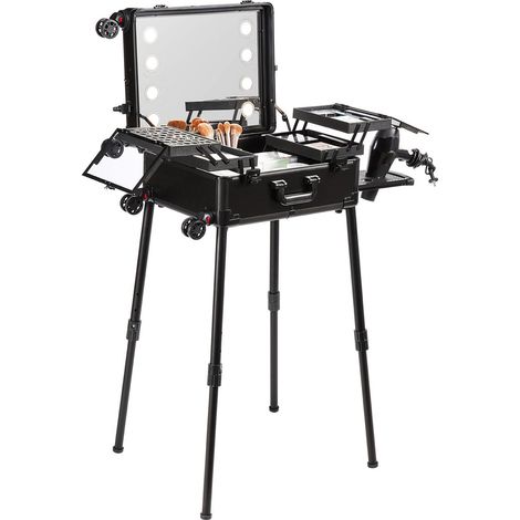 Trousse de maquillage verrouillée avec miroir éclairé et 4 plateaux,chariot cosmétique mobile pour artistes professionnels (1/5)