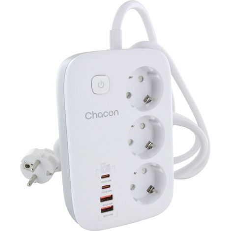 Multiprise compacte 3 prises + 4 ports USB - Quick Charge - Chacon (1/5)