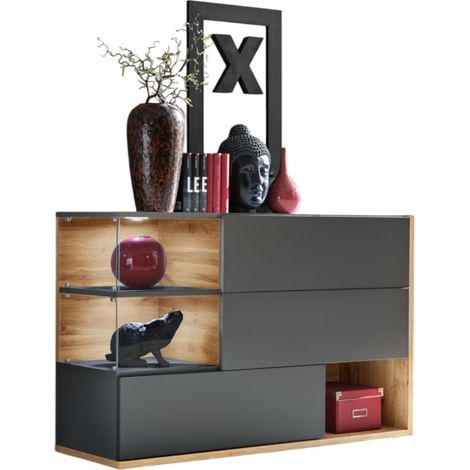 Buffet, Sideboard, Anrichte KLIS mit drei Türen und drei Fächern. Farbe Anthrazitgrau und Eiche. Designstil.