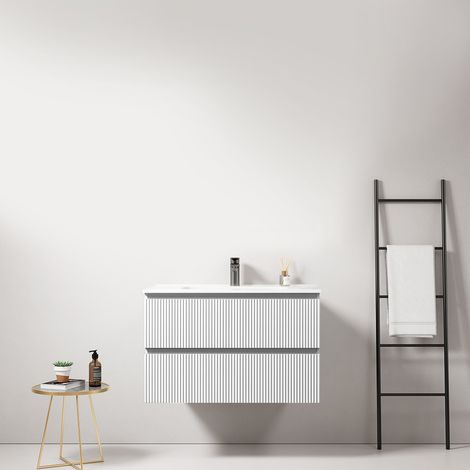 Mobile bagno sospeso cannettato 80 cm Bianco Lavabo in Ceramica Senza Specchio - Fiji Paint (1/4)