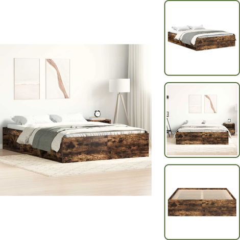 Cadre de lit sans matelas chêne fumé 140x190 cm - Cadre De Lit - Lit Double - Lit Design - Lit Moderne - Meuble Chambre (1/5)