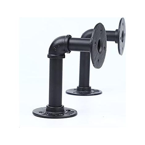 Set mit 2 Regalhalterungen aus schwarzem Eisen im Industriestil für individuelle Holzregale, Wandhalterungen aus Metall und antike Rohrbeschläge (1/5)