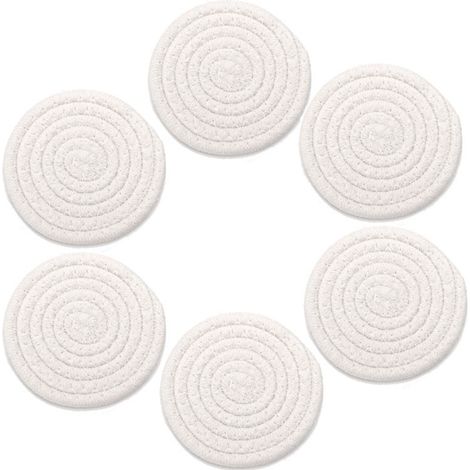 Set Di 6 Sottopentola In Filato Di Cotone Con Supporto - Bianco - Tondi Intrecciati Diametro 11 Cm Cachi MINKUROW