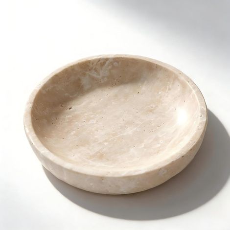 JeiibrZui Dekorative Schale aus Naturmarmor – 20 cm – 1 Stück – Multifunktionale Schale für Obst, Schmuck, Seife – Beige (1/5)
