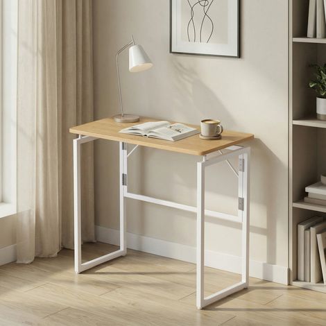 Bureau Pliable, 80 x 40 cm, Table d’Appoint pour Balcon, Chambre, Montage Rapide, Couleur Chêne Naturel (1/5)