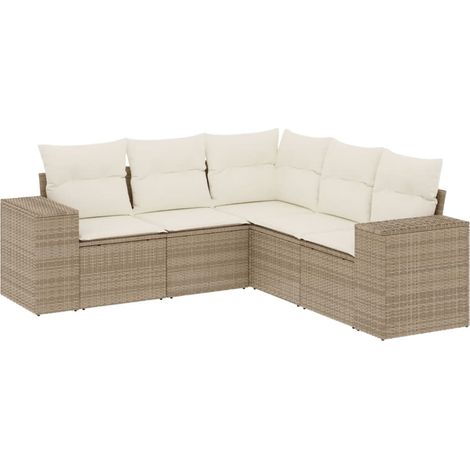 Maison Exclusive - Set Divano da Giardino 5 pz con Cuscini Beige in Polyrattan (1/5)