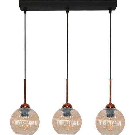 Lámpara de techo colgante, voladiza, alargada, con bolas ámbar, estilo industrial loft, 3xE27 vertical, 15-044 (1/5)