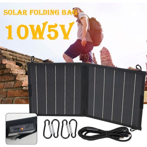 Pannello solare pieghevole USB da 10 W e 5 V, silicio monocristallino + tessuto impermeabile Oxford 600D, per smartphone, tablet, laptop, fotocamera, caricabatterie a celle solari impermeabili