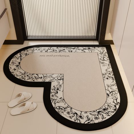 Badematte in Herzform – absorbierendes und rutschfestes Diatomeen-Erde-Matte, 80 x 80 cm, ideal für Waschbecken und Toilette, romantisch-cremiger Stil