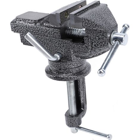 Serre-établi sans perçage largeur mors 60mm ouverture 65mm serrage 62mm base 360° acier allié noir garage bricolage modélisme menuiserie bijouterie +1 étau 2 gants 4 patins caoutchouc (1/5)