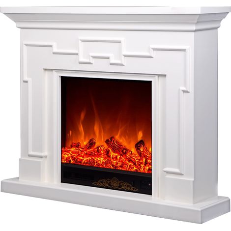 Camino Elettrico da Pavimento 102x120x33 cm Effetto Fiamma 1500W Morfei Bianco (1/3)