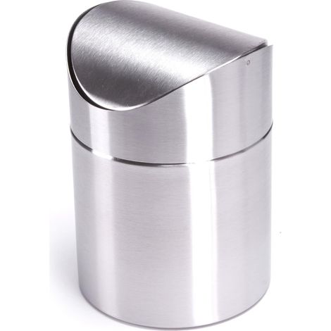 Cubos de basura de sobremesa, cubos de basura de sobremesa, cubos de basura, cubos de basura de cocina, cubos de basura para cosméticos, tapa abatible de acero inoxidable (1/4)