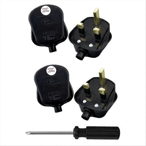 Lot de 4 prises secteur 3 broches avec adaptateur de prise fusible, connecteurs mâles recâblables, câble d'extension, noir (1/5)