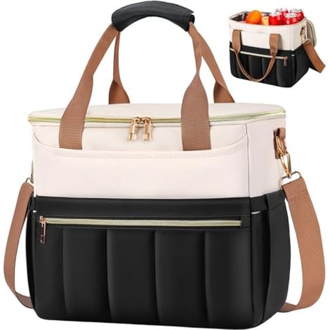 Sac isotherme déjeuner, grande ouverture, 6 poches, 14,7 L étanche, bandoulière réglable, porte-bouteille, pour travail pique-nique école