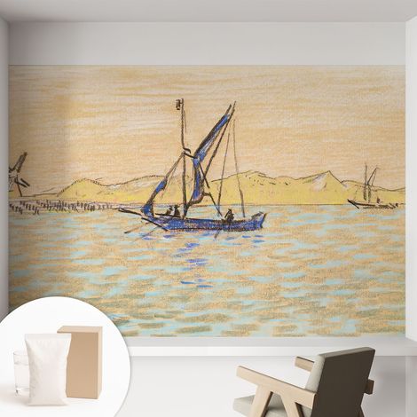 Papier peint intissé pour salon chambre à coucher peint imprimé Installation facile - Colle incluse gratuite Calme marin 152x104 cm (1/5)