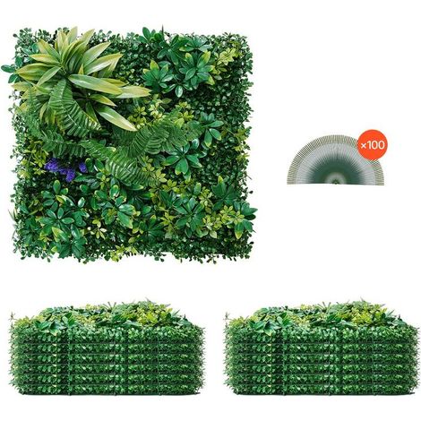 Effet 3D en PE, mur végétal artificiel 12 panneaux 50x50 cm, brise-vue mural pour déco intérieure extérieure (1/5)