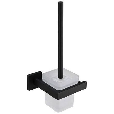 Porte Brosse Toilettes et Support en Verre Brosse à Toilette Murale en Acier Inoxydable 304 finition satinée noire pour Salle de bains( Brosse Inclus) (1/5)