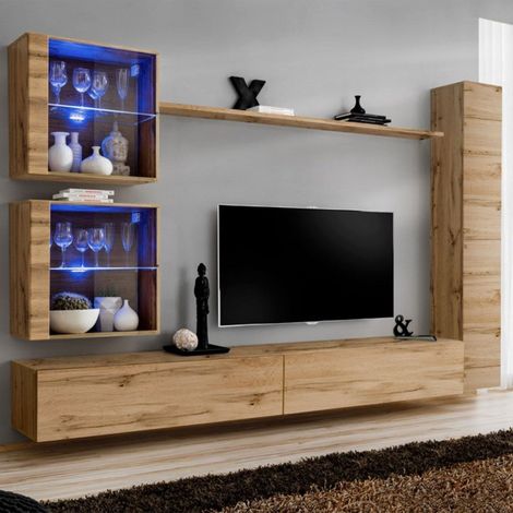 Meuble TV Mural Design "Switch XVIII" 280cm Naturel (1/4)