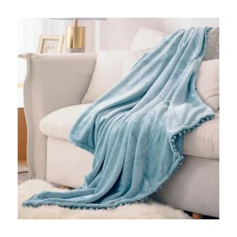 Couverture polaire 130 x 150 cm - Douce - Moelleuse - Bleu clair (1/5)