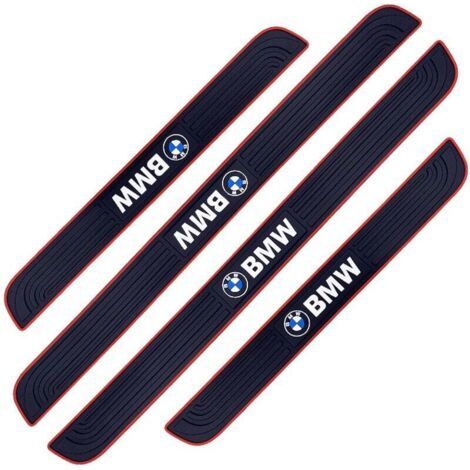 4 PCS Barres de Seuil de Porte Voiture Plaque de Seuil Protecteurs Autocollant Voiture Film Adhésif pour Protection Seuil Porte Garde-Plaque de Seuil de Porte Voiture en Caoutchouc Souple PVC(BMW) (1/4)