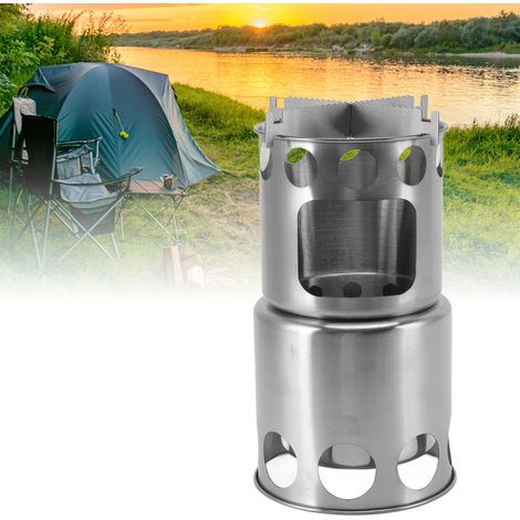 Réchaud de camping portable en acier inoxydable pour branches, feuilles et pommes de pin (1/5)