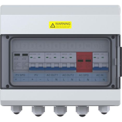 Boîtier de combinaison pour onduleur hybride 9KVA 230VAC avec SPD et disjoncteurs – Coffret de combinaison PV 12 positions pour systèmes solaires hors réseau à sortie simple/duale – IP65