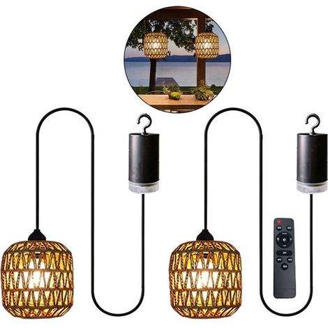 Dos juegos de lámparas colgantes de estilo bohemio a pilas con mando a distancia,aptas para jardines,lámparas colgantes LED con ganchos (1/5)