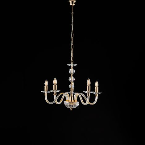 Ruben Lampadario in oro con vetro trasparente e strass 5 luci 111 Ø60 BL267-5-OR