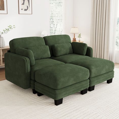 Canapé modulable 2 places en chenille avec 2 ottomans, 176 x 143 x 88 cm, vert REDOM (1/5)