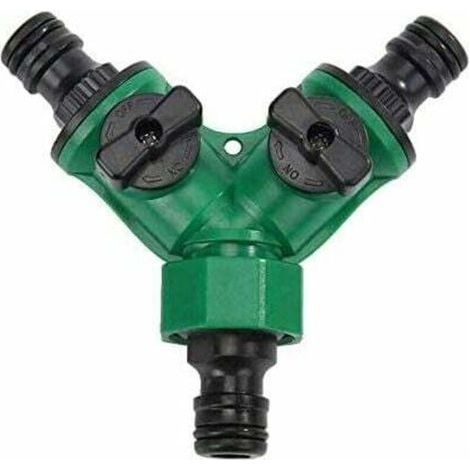 Raccordo a Y a 2 vie da 3/4" per tubi da giardino, compatibile con tutti i tipi di rubinetti, universale e regolabile. (1/4)