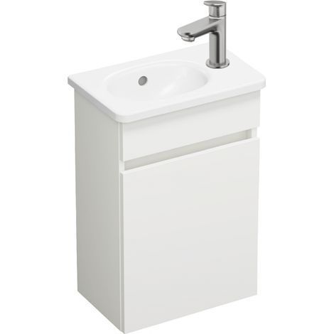 Pack mueble lavabo suspendido BURGBAD Joline blanco mate + grifo lavabo Duravit Wave de acero inoxidable cepillado con agua fría