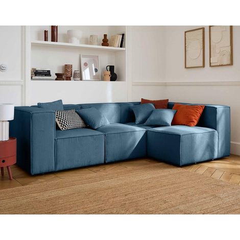 Arty - modulares ecksofa rechts 5-sitzer - cord - blau