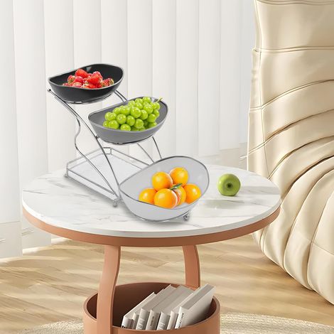 3 Tier Fruit Serving Bowl Holder, Ceramic Fruit Bowl, Tiered Oval Serving Bowls with Iron Stand (1/5)