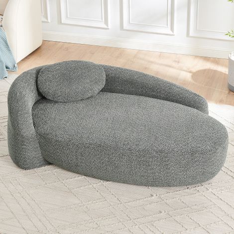 Divano minimalista in pile effetto orsetto dal design arrotondato, morbido divano imbottito con cuscini, versatile per soggiorno, camera da letto e studio, grigio. (1/5)