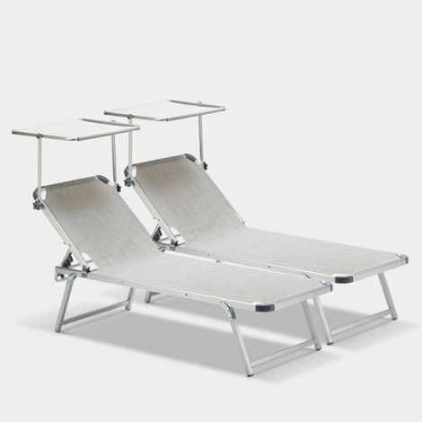 2 bains de soleil de plage et mer en aluminium avec pare-soleil Nettuno Stock - Gris