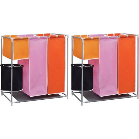 vidaXL Cesto de ropa sucia 2 unidades 3 secciones con cubo de lavado (1/5)