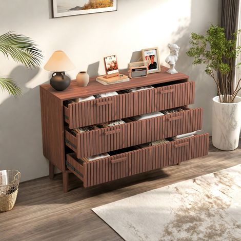 Commode buffet 6 tiroirs 100 x 34 x 73 cm - Marron - Commode de Chambre Poignées et pieds en bois - Meuble de Rangement - Salon/cuisine/salle à manger (1/5)